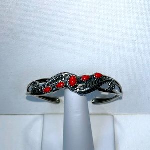 NWOT Designer Carolyn Pollack Sterling Silver Genuine Red Coral Cuff Bracelet